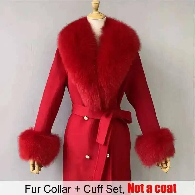 Ensemble col et manchettes en vraie fourrure, accessoires de manteau d'hiver pour femmes, grand châle en fourrure moelleuse, écharpe chaude en fourrure de renard, foulards en fourrure pour femmes