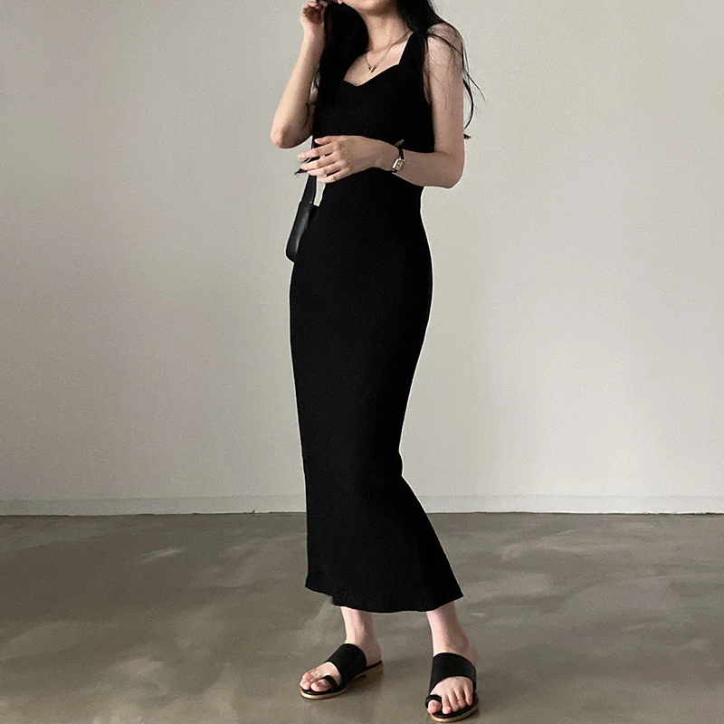 Myufon – robe longue en tricot basique, mode coréenne, col carré, sans manches, robes d'été décontractées pour femmes, Y2k, Vintage, tenues assorties avec tout