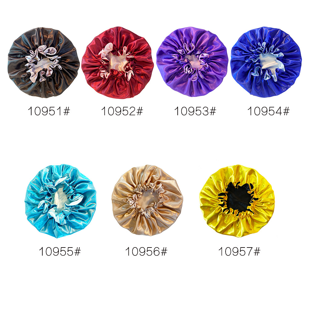Bonnets en Satin Double couche à la mode, couleurs assorties, Bonnet de sommeil, couleur unie, chapeau pour cheveux de sommeil