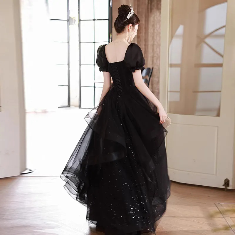 Robe de soirée noire pour femmes, sens haut de gamme, tempérament de Niche, robe longue et courte, robe d'hôte de soirée pour femmes, 2025