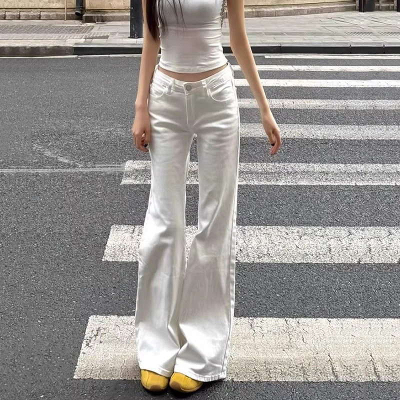 Mode coréenne taille haute jean blanc pour femmes Streetwear minceur Micro pantalon en Denim évasé femme Vintage pantalon ample femme