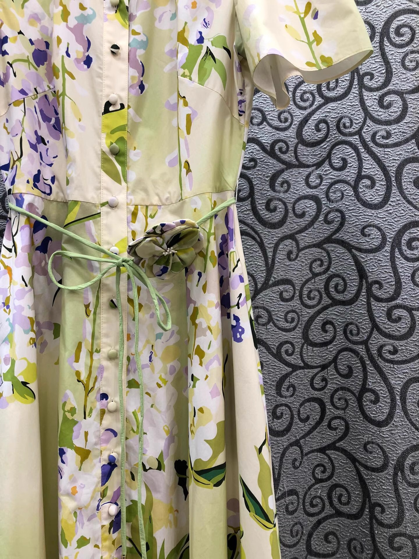 100% coton robe longue 2026 printemps été femmes col rabattu doux imprimé fleuri ceinture déco à manches courtes longue robe Maxi de luxe