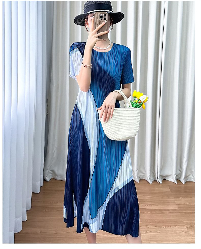 Robes de soirée pour femmes, col rond, couleur assortie, tempérament confortable, Design ample, robe ample plissée, été