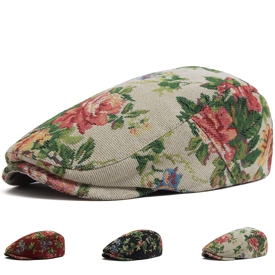 Béret Bohème Femme Imprimé Floral Tendance – Casquette Gavroche Décontractée Vintage Homme Visière Plate Unisexe Printemps Automne