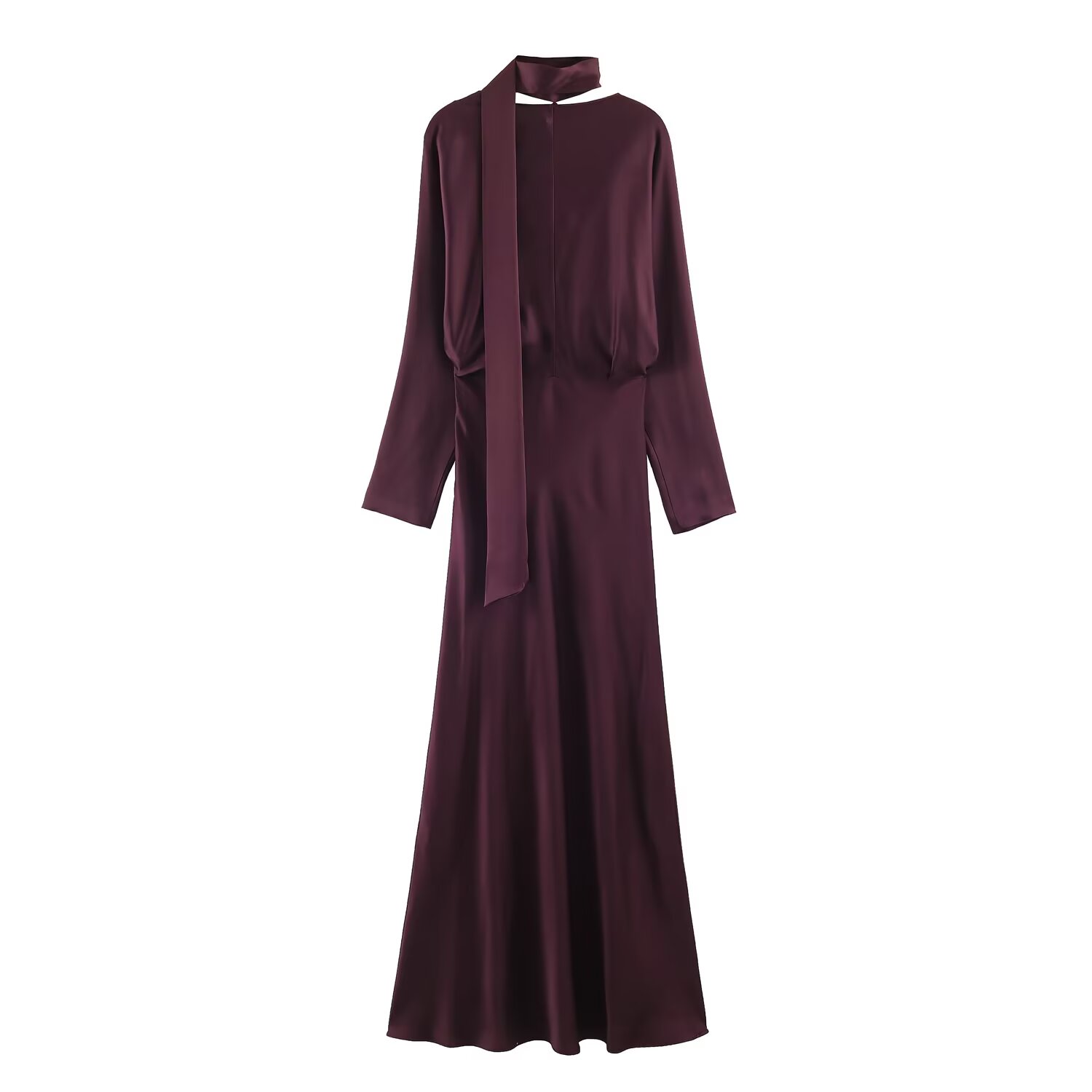 2025 nouvelles femmes mode Satin col en V robe robes longues avec écharpe Chic robes élégantes femmes à manches longues tenue décontractée