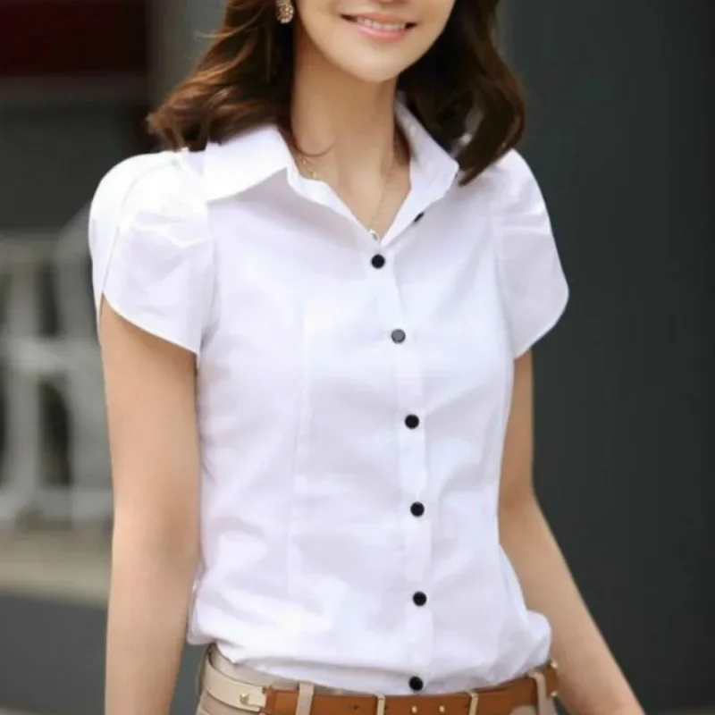 Chemise pour femme, haut d'été pour femme, chemises noires et blanches pour femme, chemisier de bureau pour femme, vêtements de travail pour femme, manches courtes