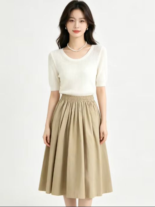 Jupe longue plissée taille haute pour femme, élégante et décontractée, avec poches, longueur genou, nouvelle collection automne 2026