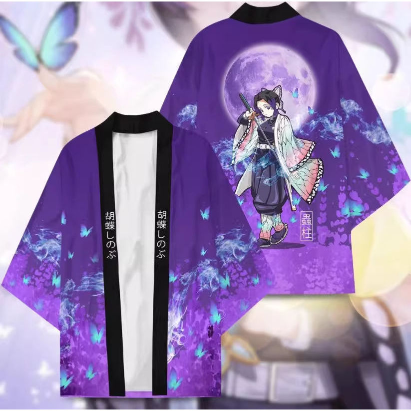 Cardigan Kimono imprimé avec personnage d'anime japonais, pour hommes et femmes, Costume traditionnel japonais imprimé papillon Kochou Shinobu, été