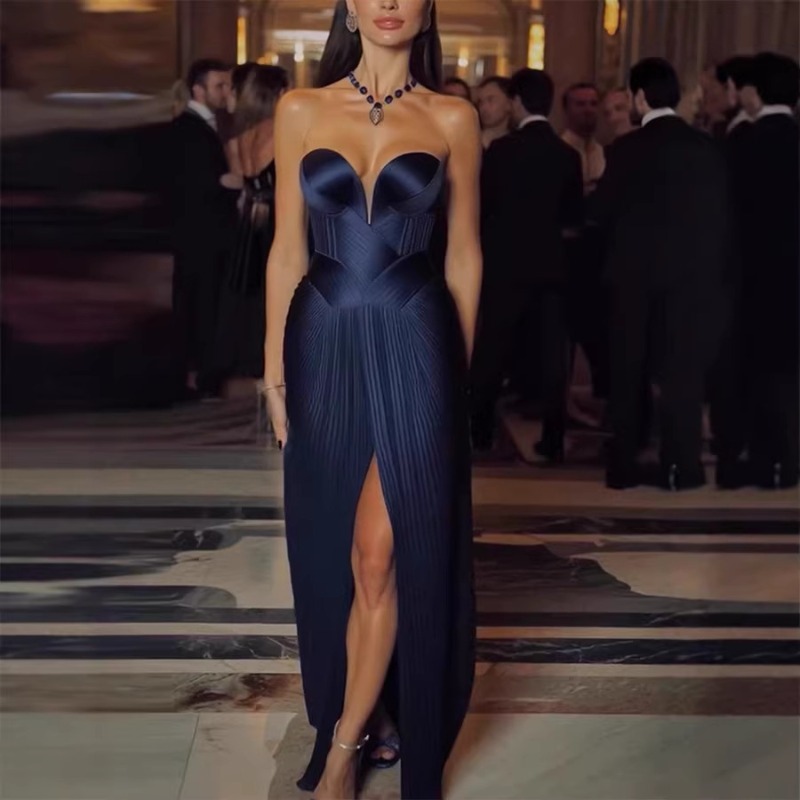 Robe de soirée élégante sans manches, corset plissé, robe longue plissée, robe de soirée glamour pour occasions formelles, cocktail, mariage, pour femmes