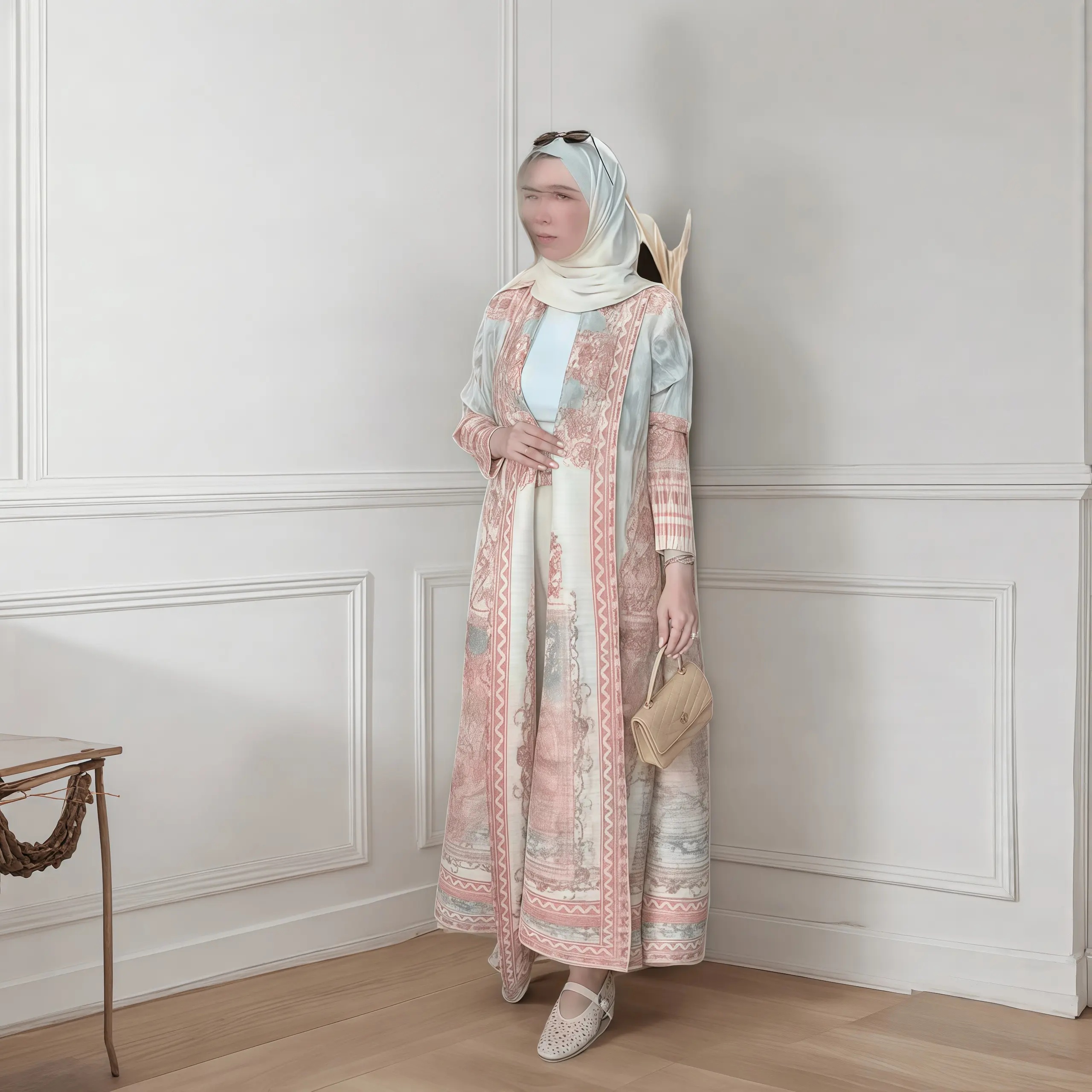Abaya Miyake élégante à imprimé vintage, ouverte sur le devant, légère et fluide, coupe ample, mode modeste pour femmes, long kimono cardigan