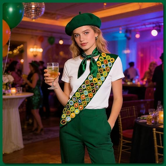 Ensemble de 5 pièces de costume de scout pour femme avec béret vert, écharpe, nœud papillon pour fête d'Halloween, déguisement militaire de soldat