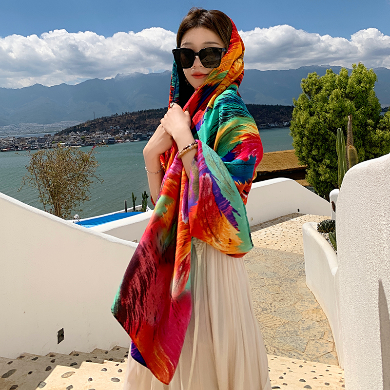 Mode femmes plage écharpe bohême fleur été Hijab châles et enveloppes femme Foulard Echarpe concepteur Pashmina Bandana 2023