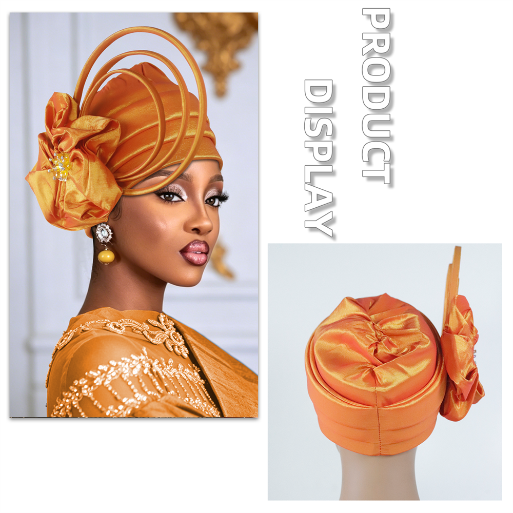 Turban africain Gele à fleurs et diamants pour femmes, couvre-chefs nigérians pour mariage, foulards et bonnets pour femmes