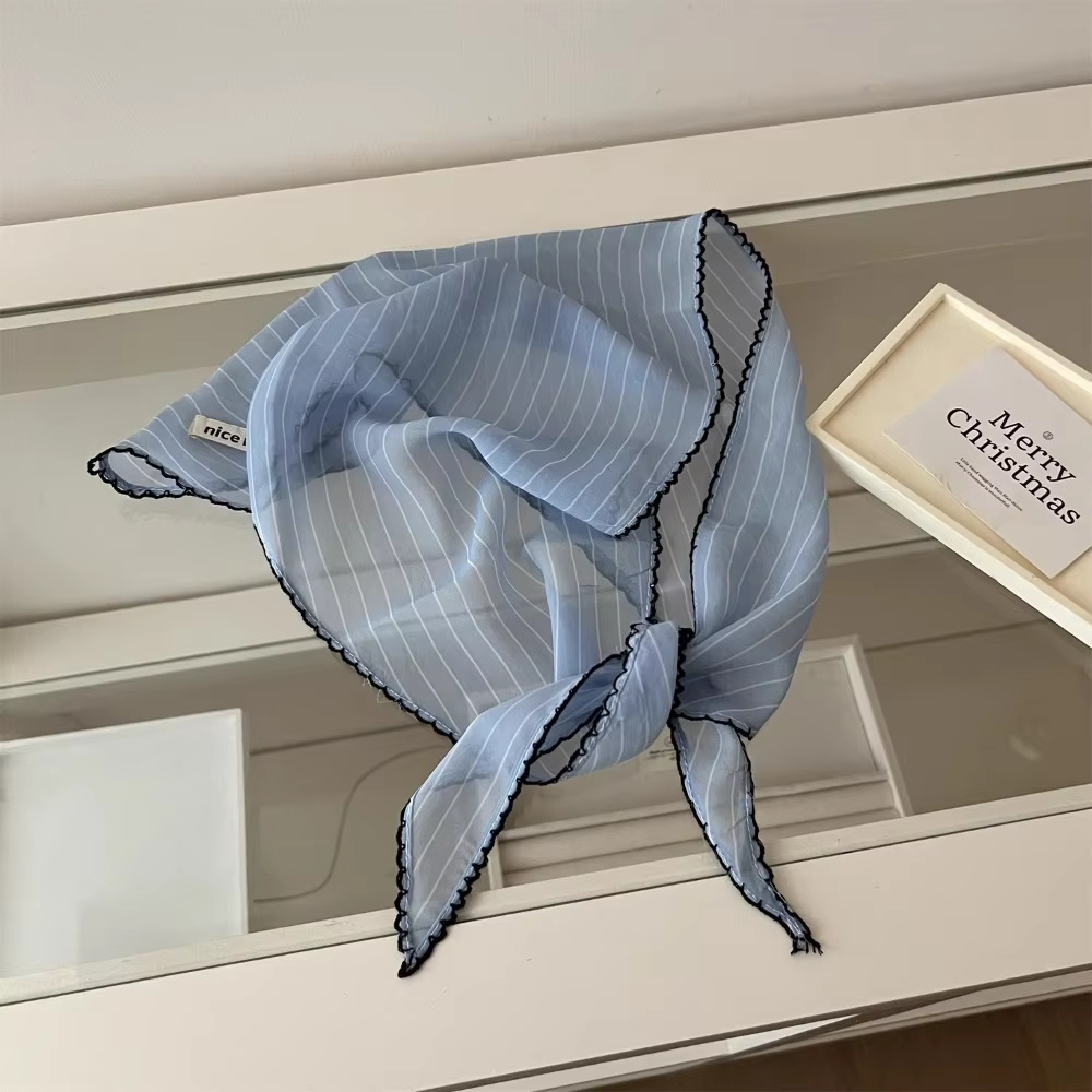 Coréen doux à pois bandeau foulard Turban écharpe mode soie triangulaire bandeau de cheveux mince rayé vacances cheveux écharpe
