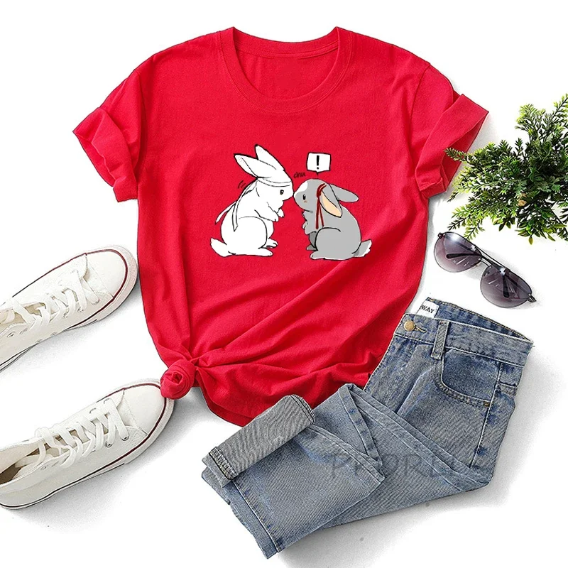 Wangxian Mo Dao Zu Shi t-shirts femmes dessin animé mignon les indomptées baiser lapins t-shirt Anime femme vêtements