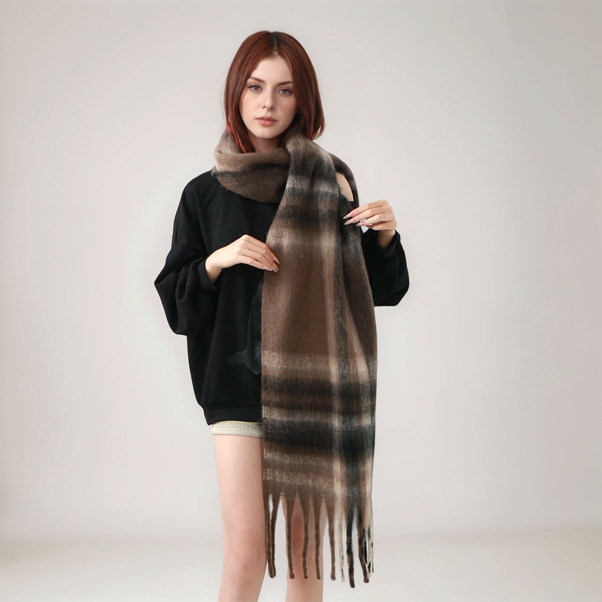 Plaid rayé glands cachemire écharpe pour femme hiver en plein air garder au chaud châles dame mode longues enveloppes épais Pashmina 200*40 cm