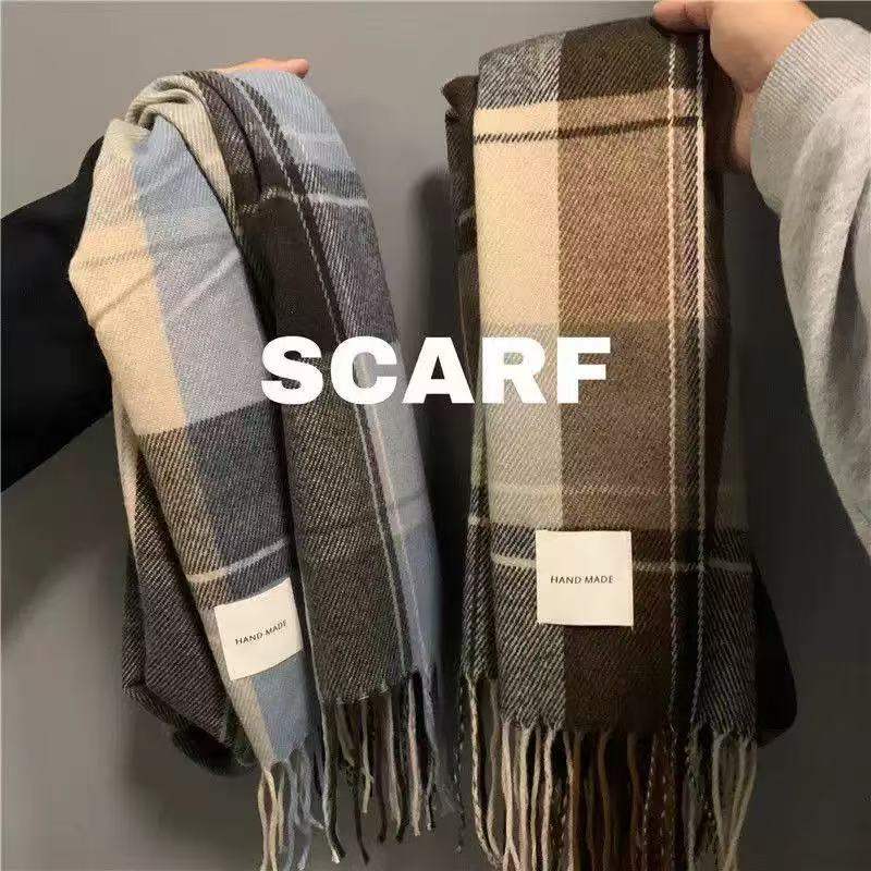 Écharpe à carreaux britannique à la mode et chaude pour l'automne et l'hiver, écharpe à col châle à pampilles à carreaux rétro et polyvalente, adaptée à 1 pièce