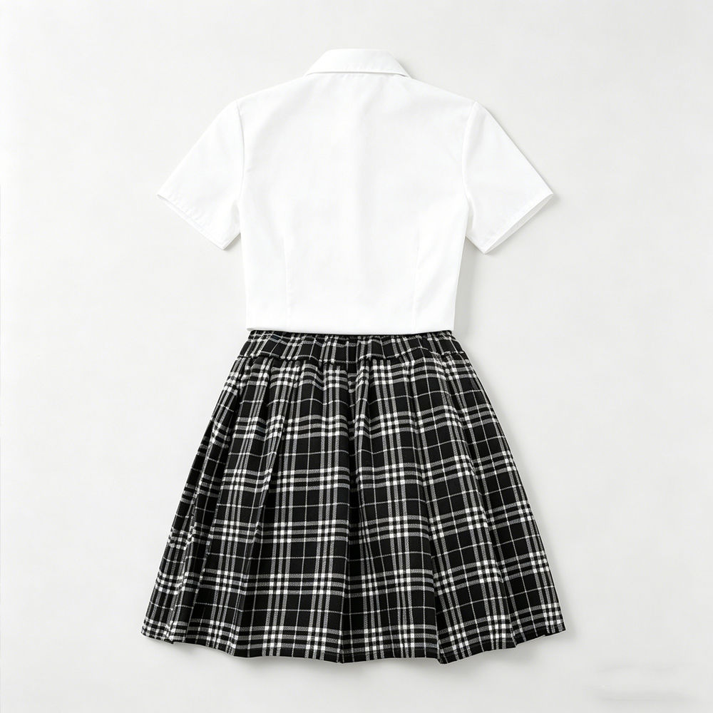 Costume sexy JK pour femme, ensemble 3 pièces, chemise à manches courtes avec jupe à carreaux, tenue scolaire preppy pour tous les jours, cosplay
