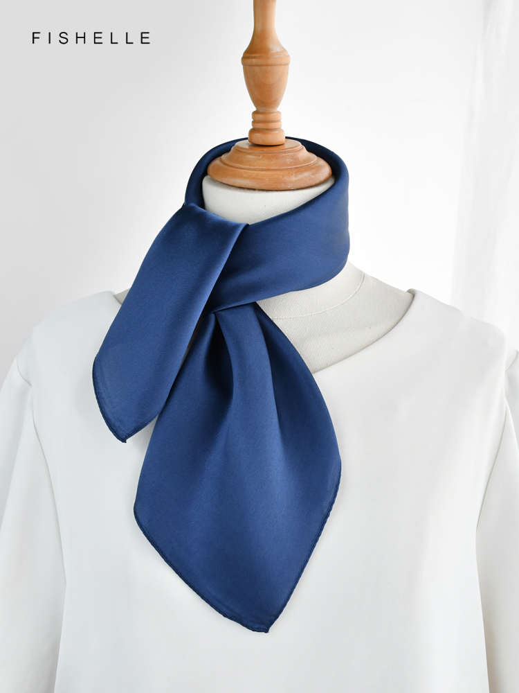 Foulard carré en soie bleu marine pour femmes, couleur unie, foulard en soie naturelle, petit hijab, col enveloppant, printemps automne