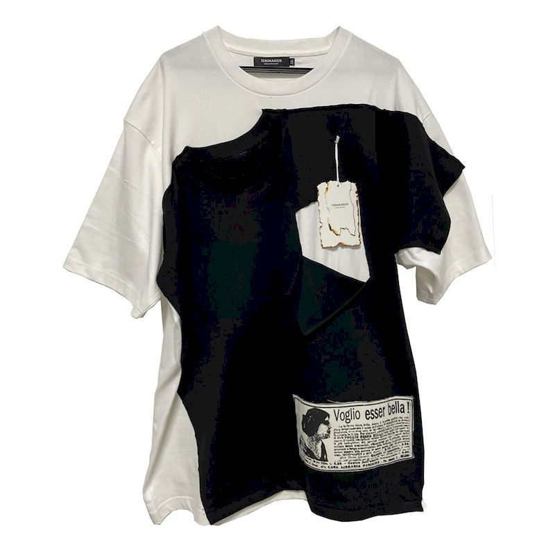 T-shirt patchwork à manches courtes pour hommes et femmes, haut décontracté, noir, blanc, tendance, été, Y2K, mode, 2 pièces