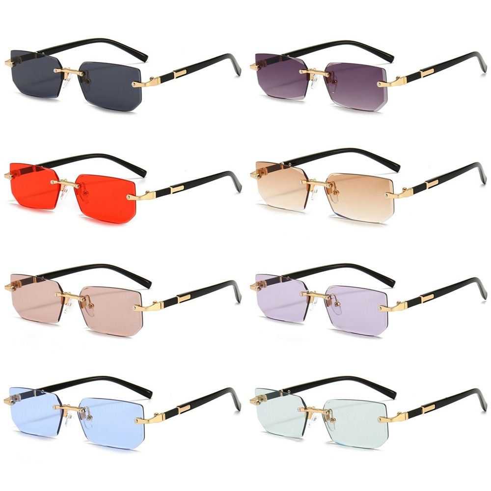 Lunettes de soleil sans monture tendance pour hommes et femmes, verres de soleil rectangulaires sans cadre, nuances rétro, lunettes de voyage d'été UV400