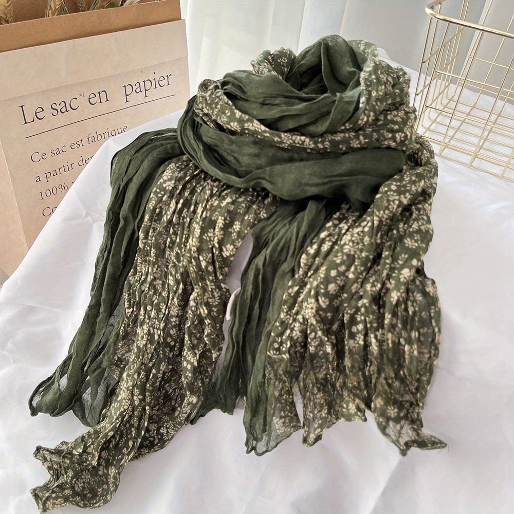 Écharpe polyvalente fine plissée avec petit imprimé floral, rétro, niche, automne, hiver, nouveau