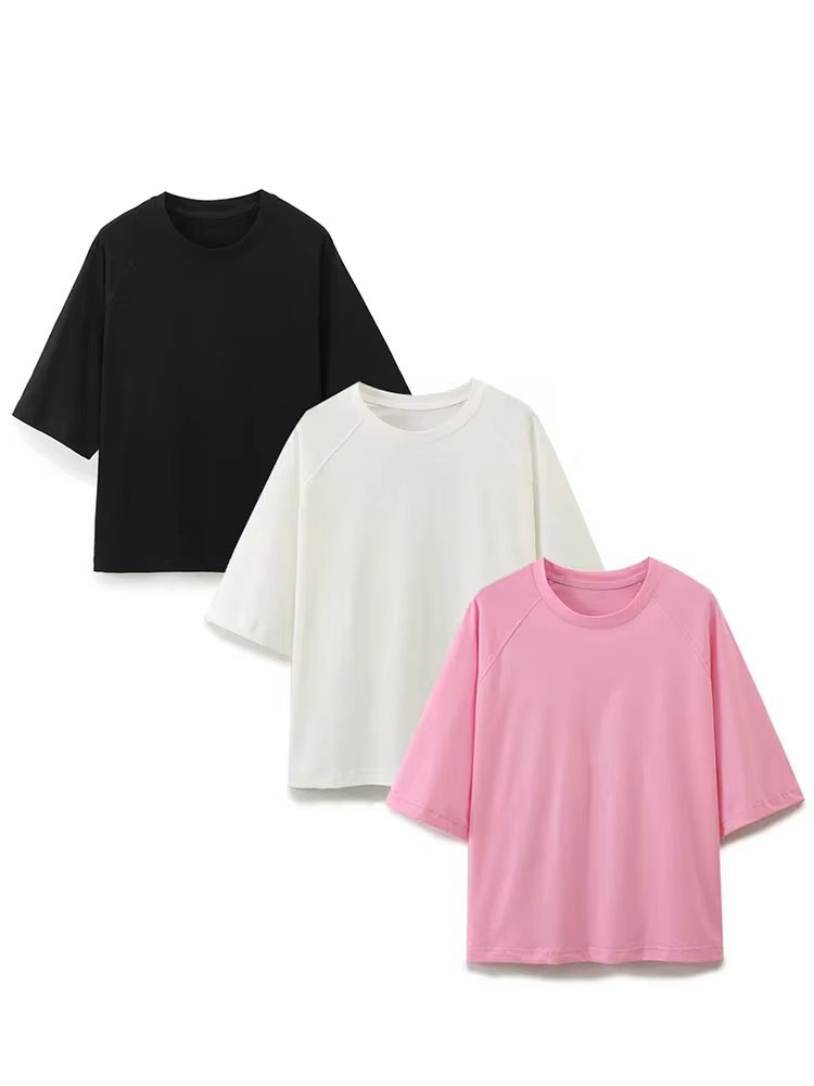 HH femmes T-Shirts à manches courtes col rond haut ample décontracté Simple basique 2024 été nouvelle femme Chic hauts solide t-shirt