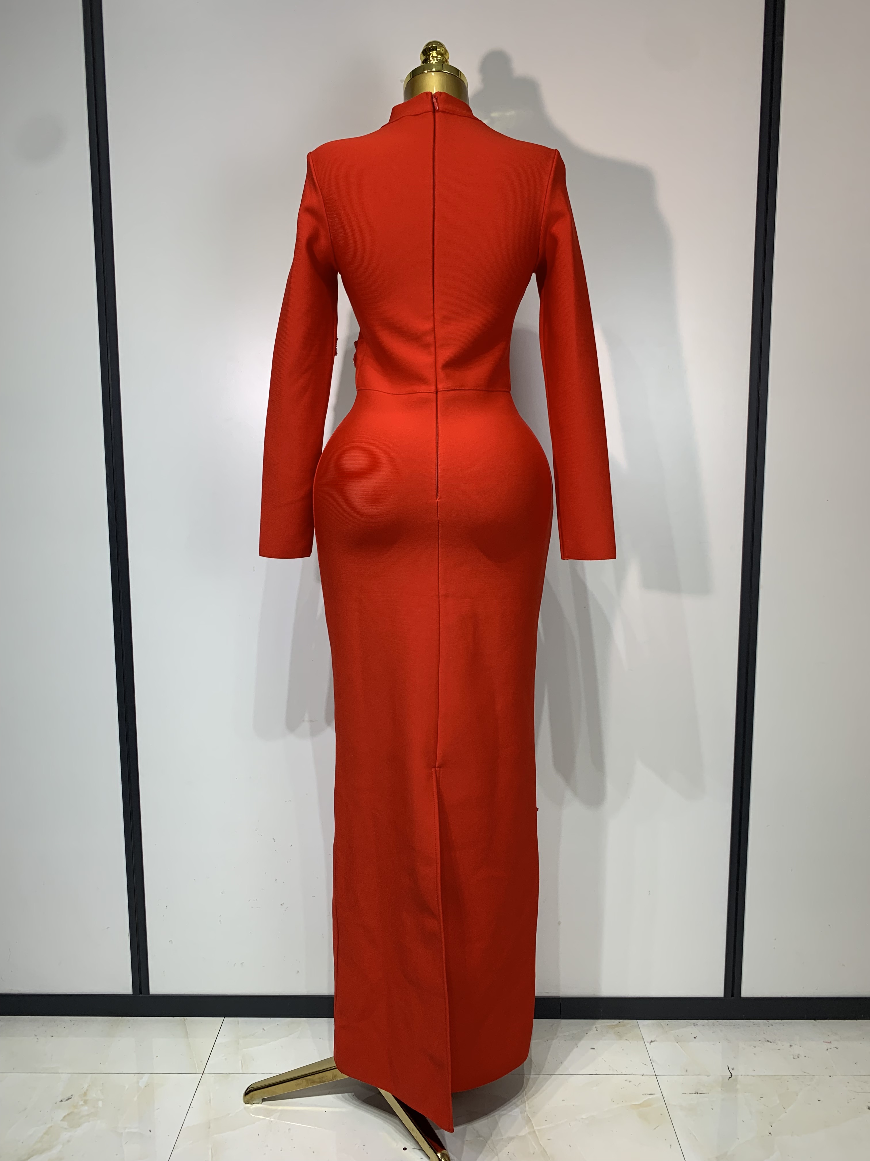 Femmes Sexy à manches longues perles Maxi longue moulante robes de pansement de luxe fête d'anniversaire célébrité élégant tricoté vêtements