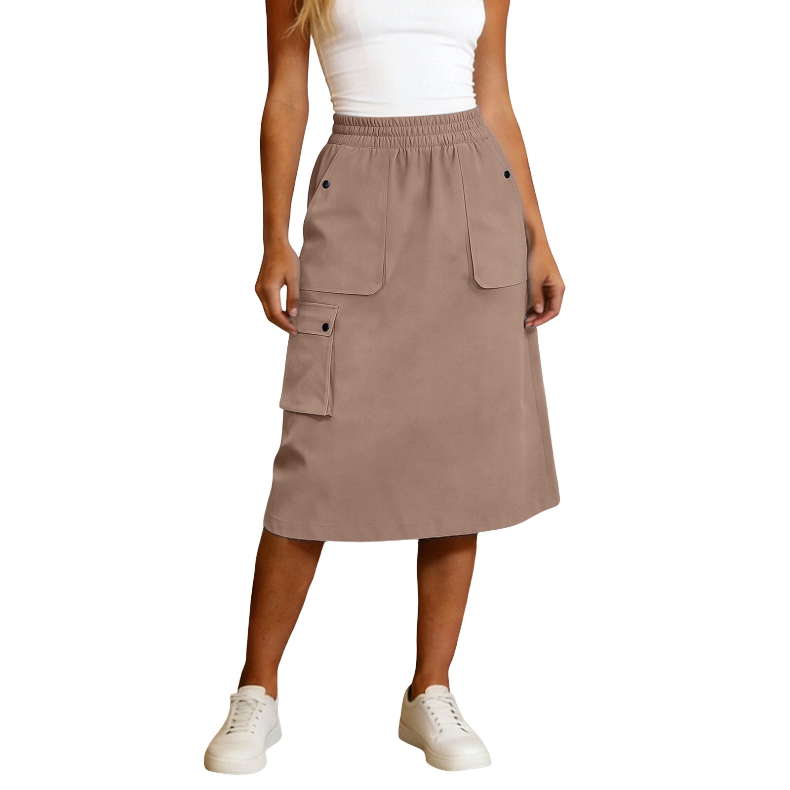 Jupe cargo Harajuku pour femmes, décontractée, unie, taille élastique, jupes de travail, multi-poches, mode coréenne, jupe mi-longue hip-hop, streetwear