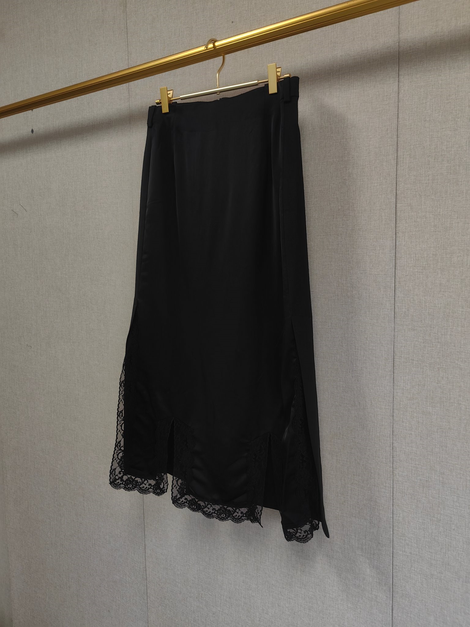 Jupe longue noire pour femme, mi-longue, taille haute, avec fente latérale, en dentelle, style français, pour début d'automne