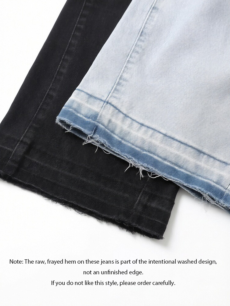 Pantalon en jean pour homme, coupe bootcut évasée, noir délavé, ourlet effiloché