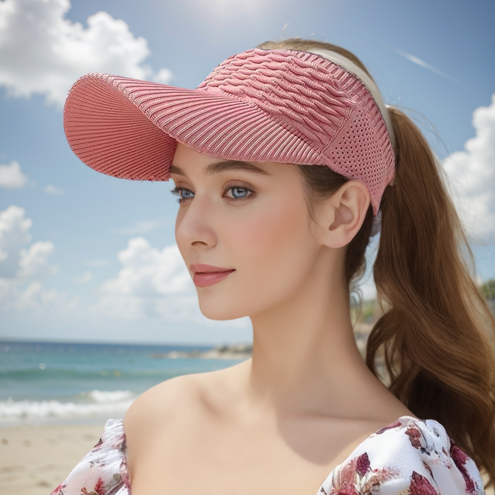 Casquette de soleil pour femme, protection UV, respirante, avec ouverture pour queue de cheval, style écaille de poisson, pour l'été, les voyages, le golf, les loisirs et le shopping