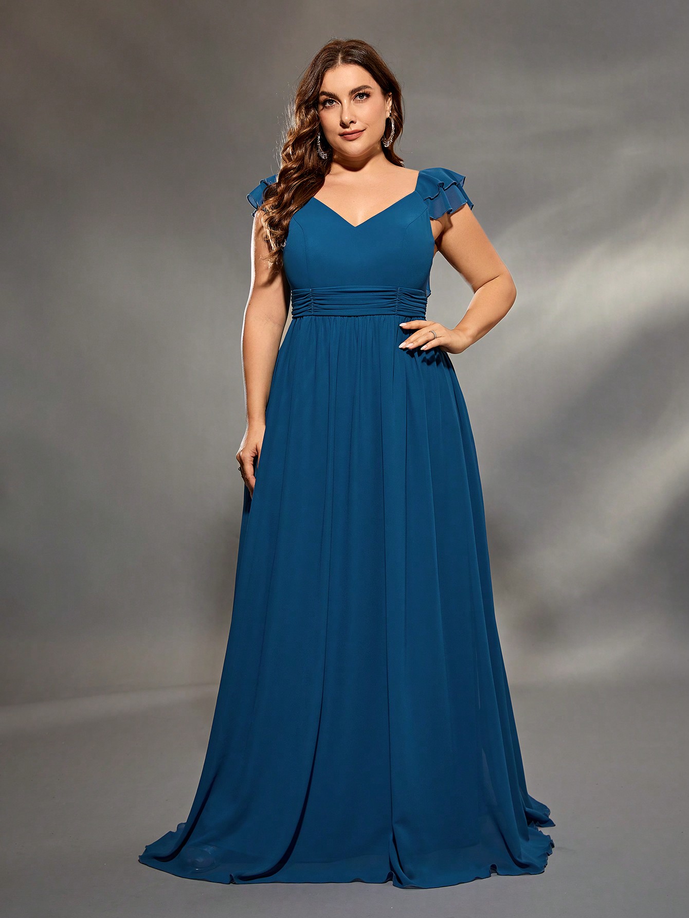 Mgiacy grande taille col en v double couche manches lotus en mousseline de soie jupe complète robe de soirée robe de bal robe de soirée robe de demoiselle d'honneur