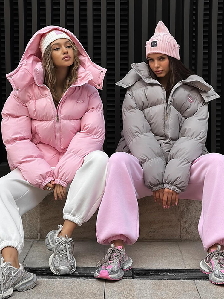 Doudoune d'hiver pour femme, couleur unie, rembourrée à capuche, col montant, manches lanternes, manteau à fermeture éclair, nouveaux vêtements d'extérieur, automne 2025