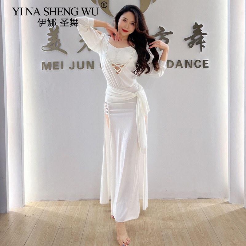 Robe d'entraînement de danse du ventre pour femmes, sexy, ajourée, fendue, longue,