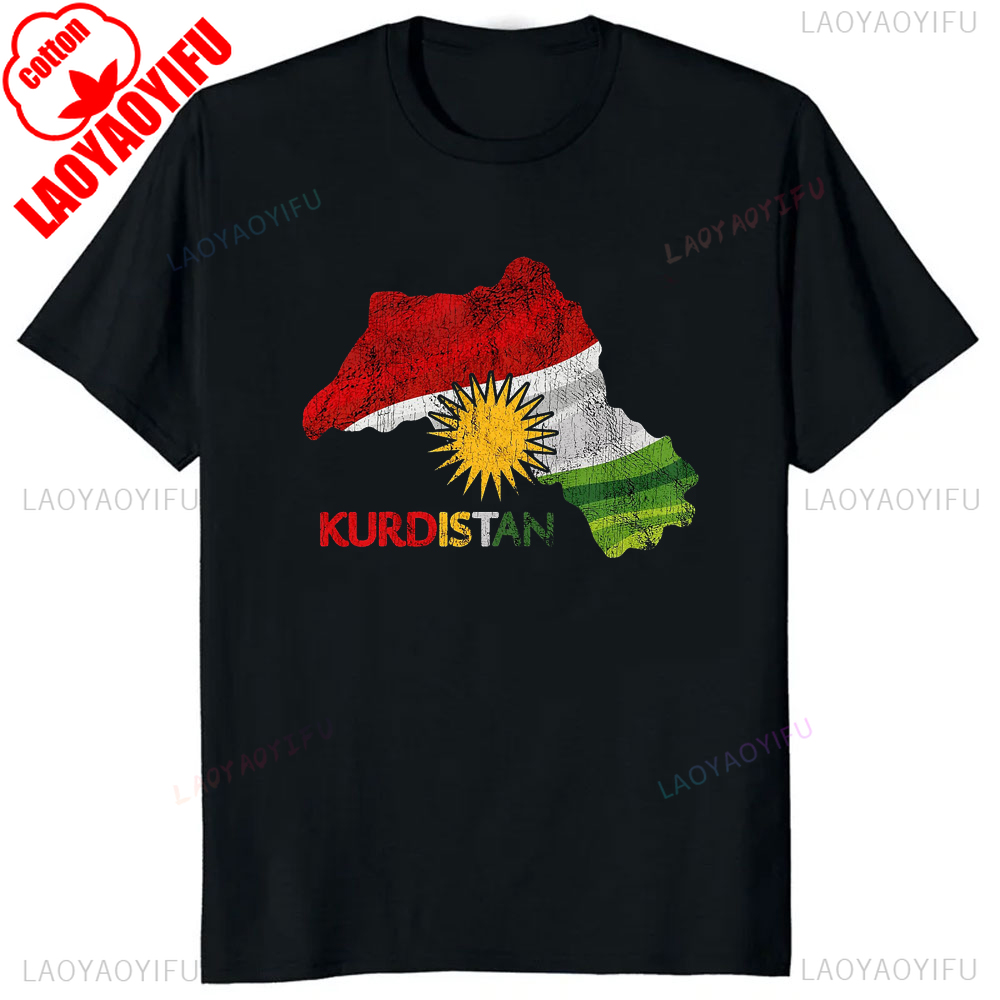Style Vintage Kurdistan carte drapeau graphique T-shirt coton à manches courtes décontracté homme T-shirt Streetwear respirer confort Hip Hop t-shirts