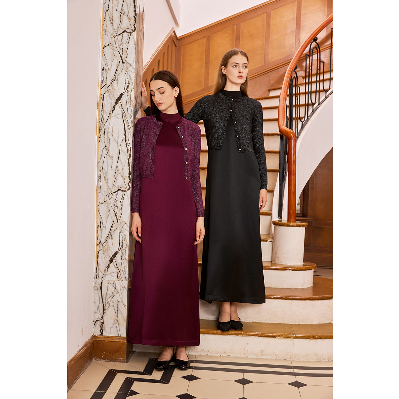 AP femmes 2026 automne et hiver chemise modale et col rond acétate Satin robe Maxi Lurex Cardigan haute qualité dame vêtements