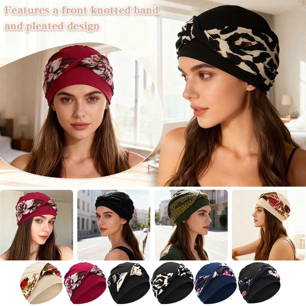 Bonnet de chimio décontracté à motif floral, élastique et extensible, doux et respirant.