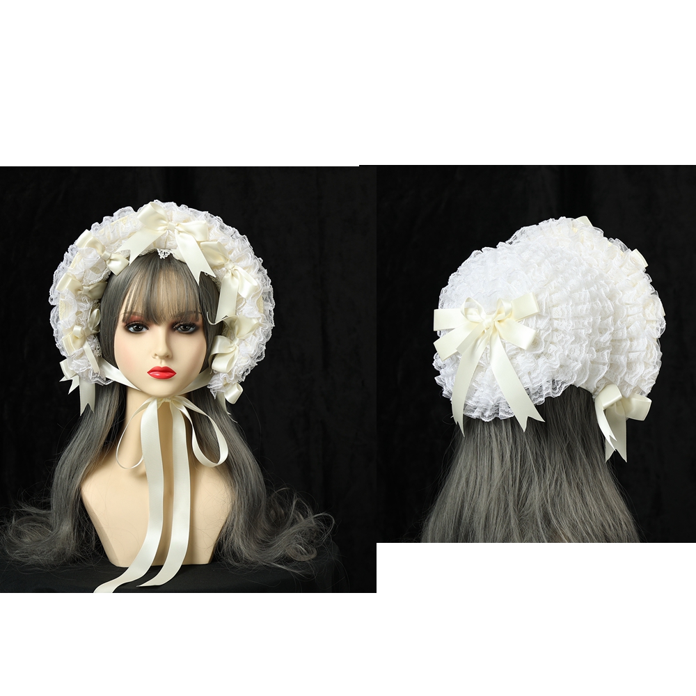 Chapeau en dentelle Lolita pour femmes, chapeau de paille victorien pour fête