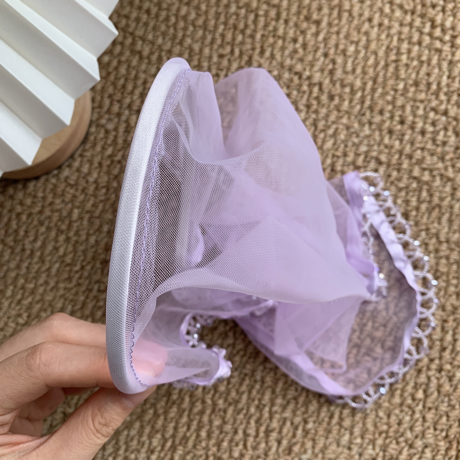 Nouveau serre-tête en voile de tulle violet clair avec bordure ornée de perles de cristal, ornement pour soirée d'enterrement de vie de jeune fille, accessoire capillaire turban d'été SA232