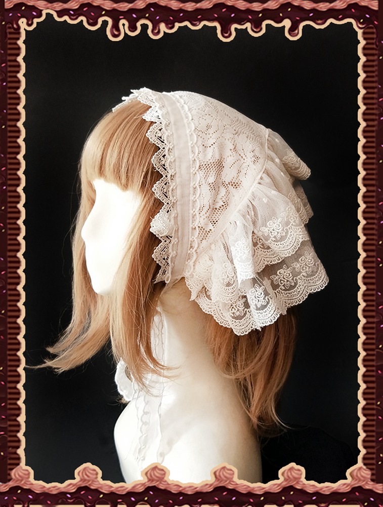 Foulard de tête Lolita Vintage, Triangle en dentelle brodée, couvre-chef pour femmes, coiffure