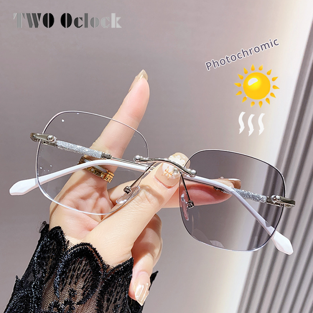 Lunettes de soleil photochromiques pour femmes, verres de Prescription sans bords, verres optiques gradués, lunettes transparentes moins