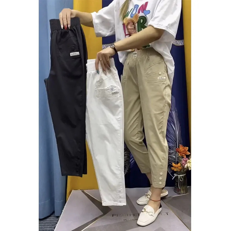 Pantalon Harun fin en coton et lin pour femme, nouvelle mode coréenne, taille haute, décontracté, assorti avec tout, printemps été