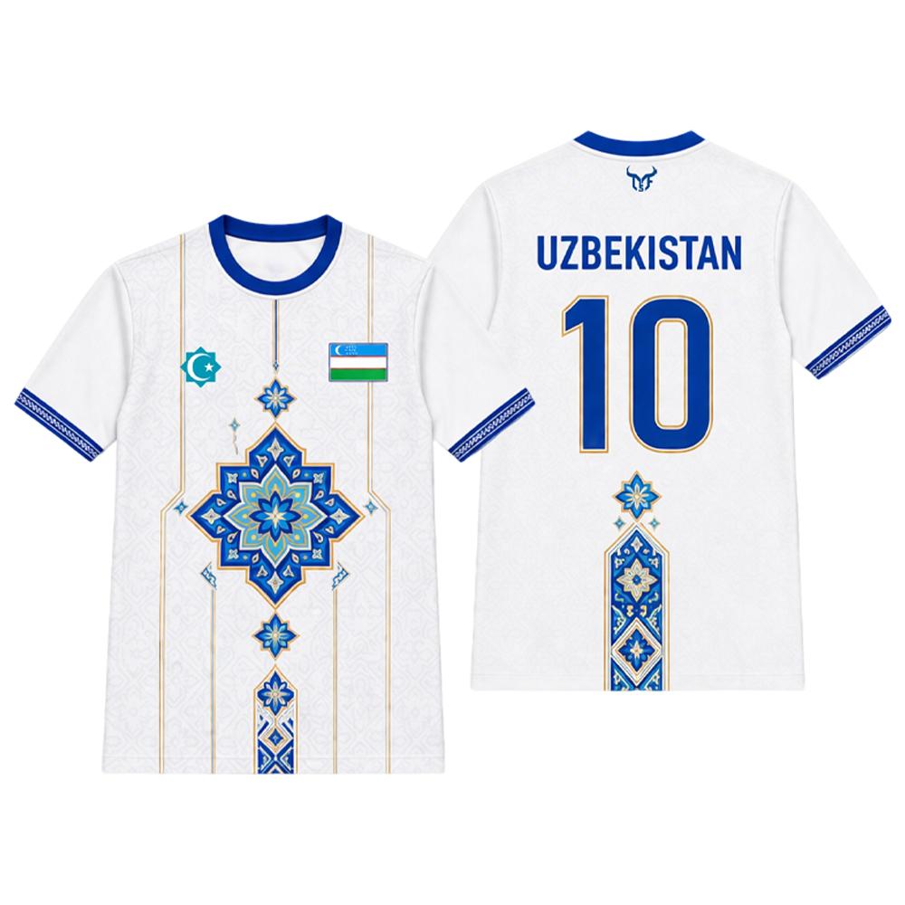 Maillot de football imprimé drapeau de l'Ouzbékistan pour hommes, uniforme d'entraînement respirant et à séchage rapide, t-shirt à col rond avec graphisme traditionnel