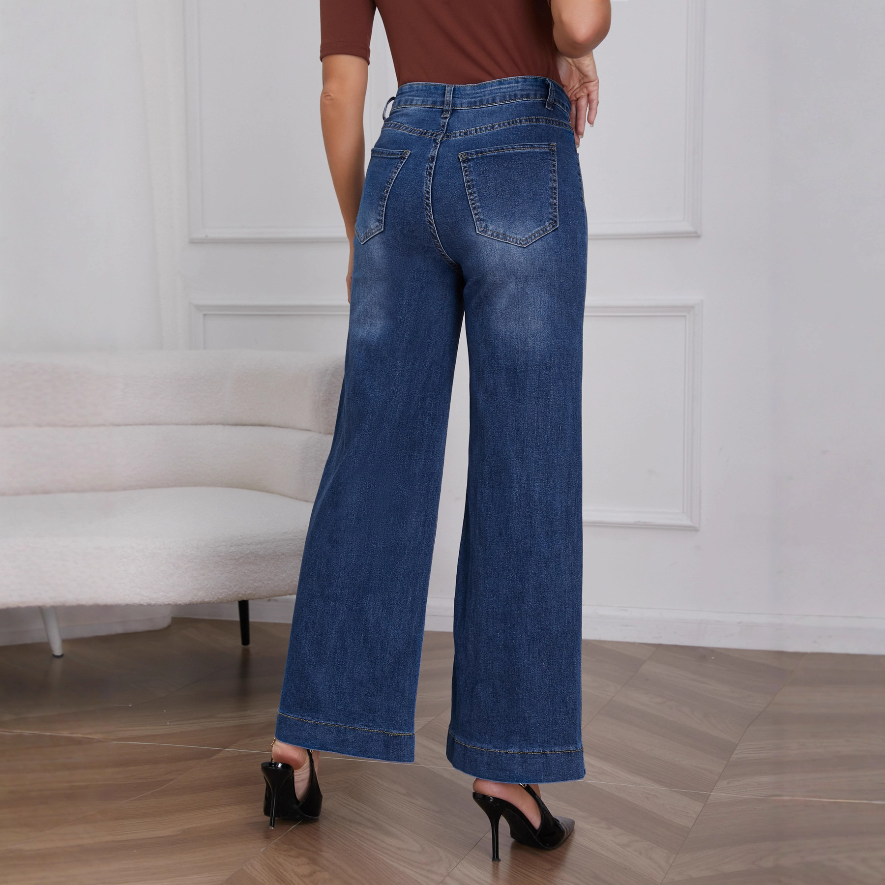 Nouvelle Collection 2026 – Jean en Denim Taille Haute pour Femme, Coupe Ample avec Poches, Style Vintage, Pantalon Large, Bas Évasé, Streetwear