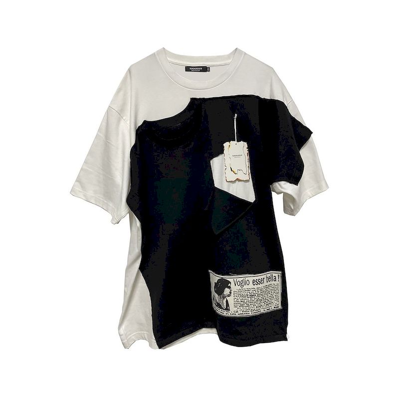 T-shirt patchwork à manches courtes pour hommes et femmes, haut décontracté, noir, blanc, tendance, été, Y2K, mode, 2 pièces