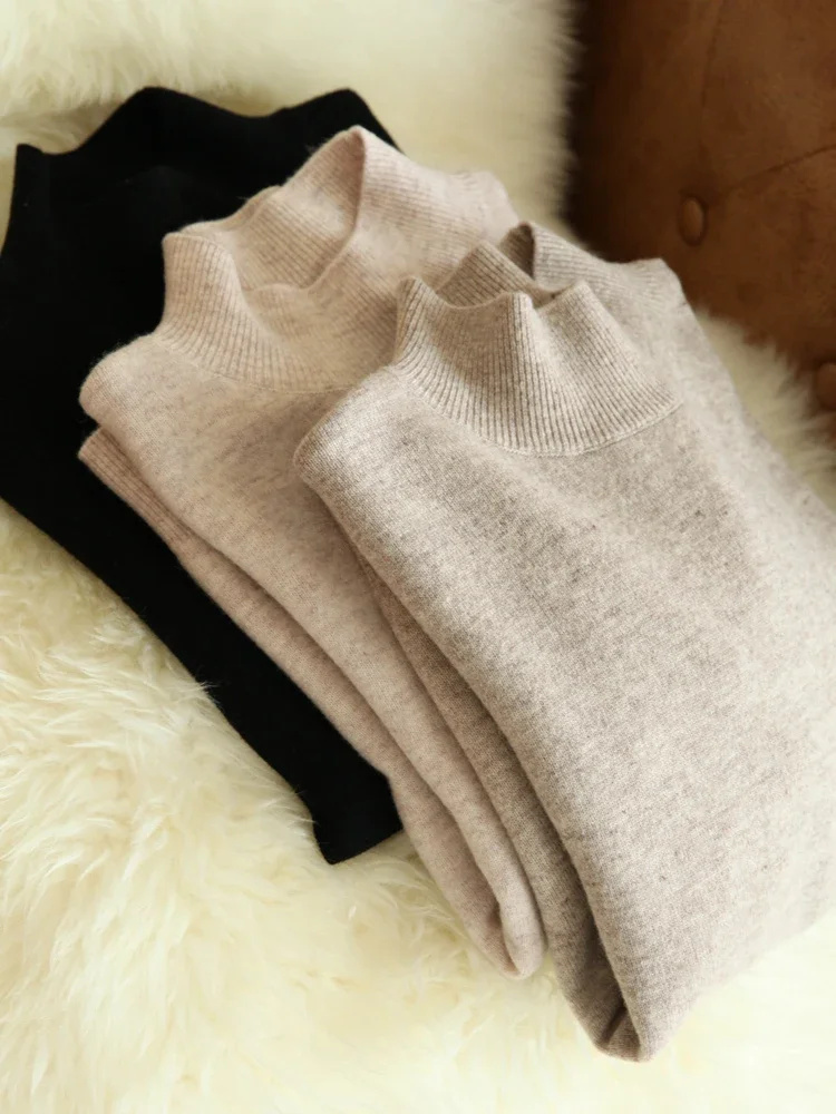Automne hiver chic bas chandails femmes mode col roulé Pull mince à manches longues tricoté Pulls doux chaud Pull Femme haut