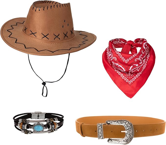 Costume de Cowgirl pour femmes et hommes, gilet occidental, chapeau, ceinture, ensemble Bandana pour Cowboy, glands, gilet à franges, tenues d'halloween, Cosplay du Wild West