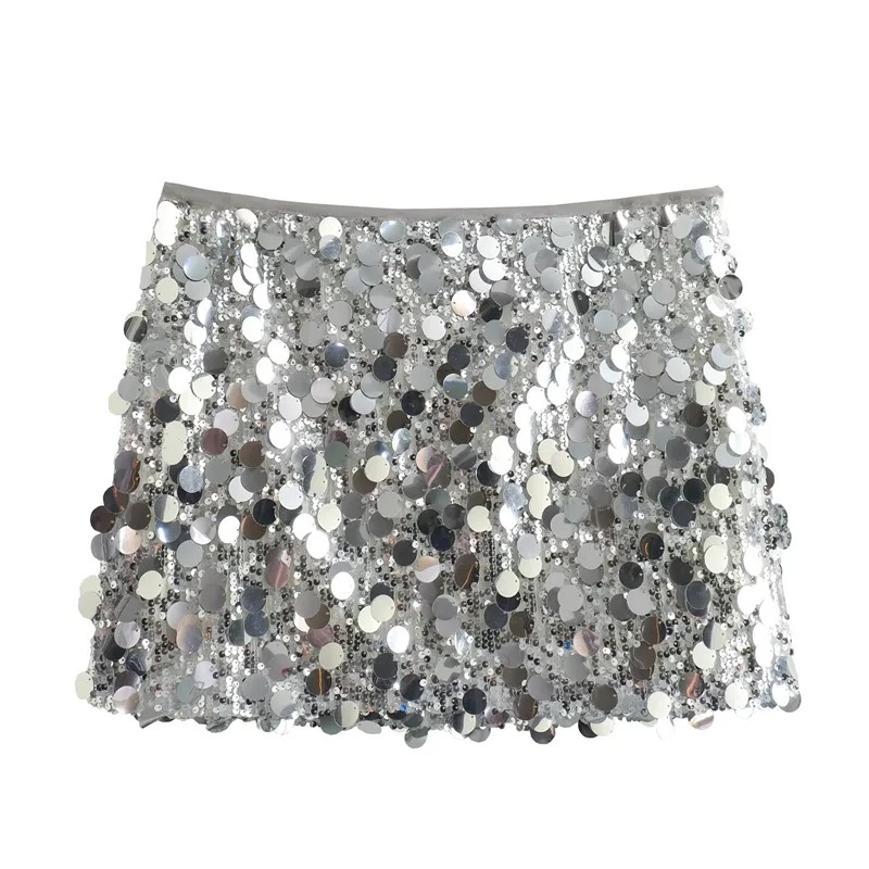 Jupe à paillettes argentées pour femmes, Mini jupe taille haute, mode, paillettes brillantes, jupes courtes élégantes pour femmes, jupes Y2k