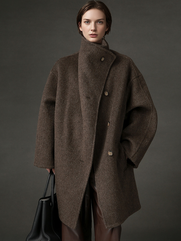 Manteau en laine ample à col montant pour femme, veste élégante et tendance automne-hiver 2026